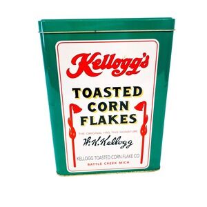 Kellogg's Corn Flakes Vintage Style Green Tin Canister Cereal Advertising Decor